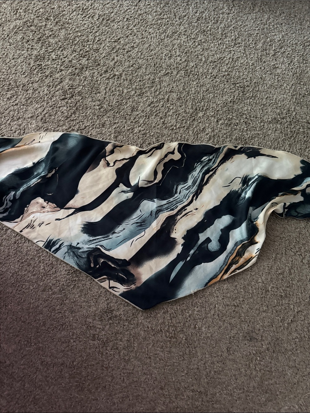 Abstract Marble-Print Satin Shirt - Blue & Cream